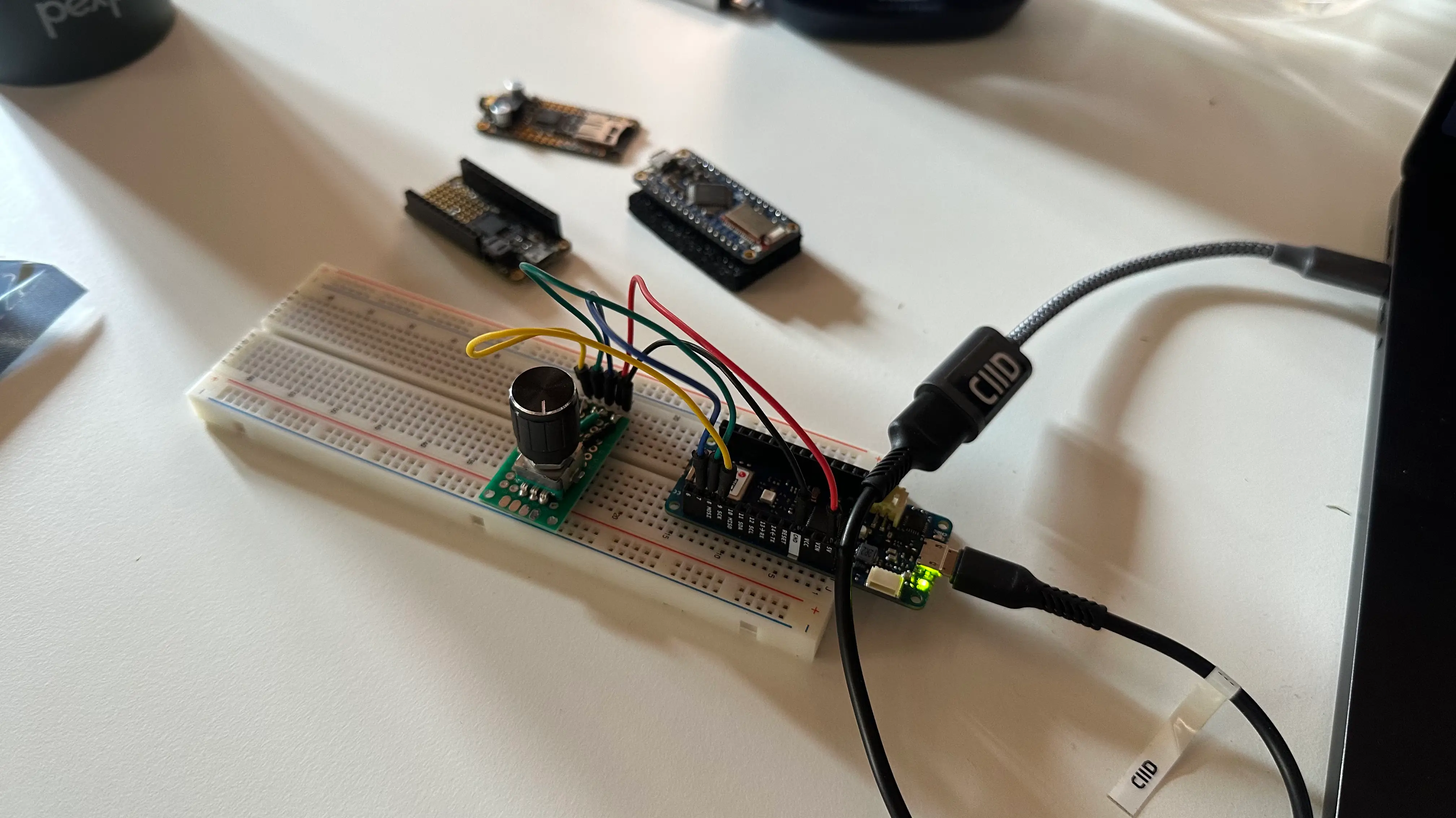 The very first prototype with a rotary encoder attached to an Arduino MKR 1010 WiFi