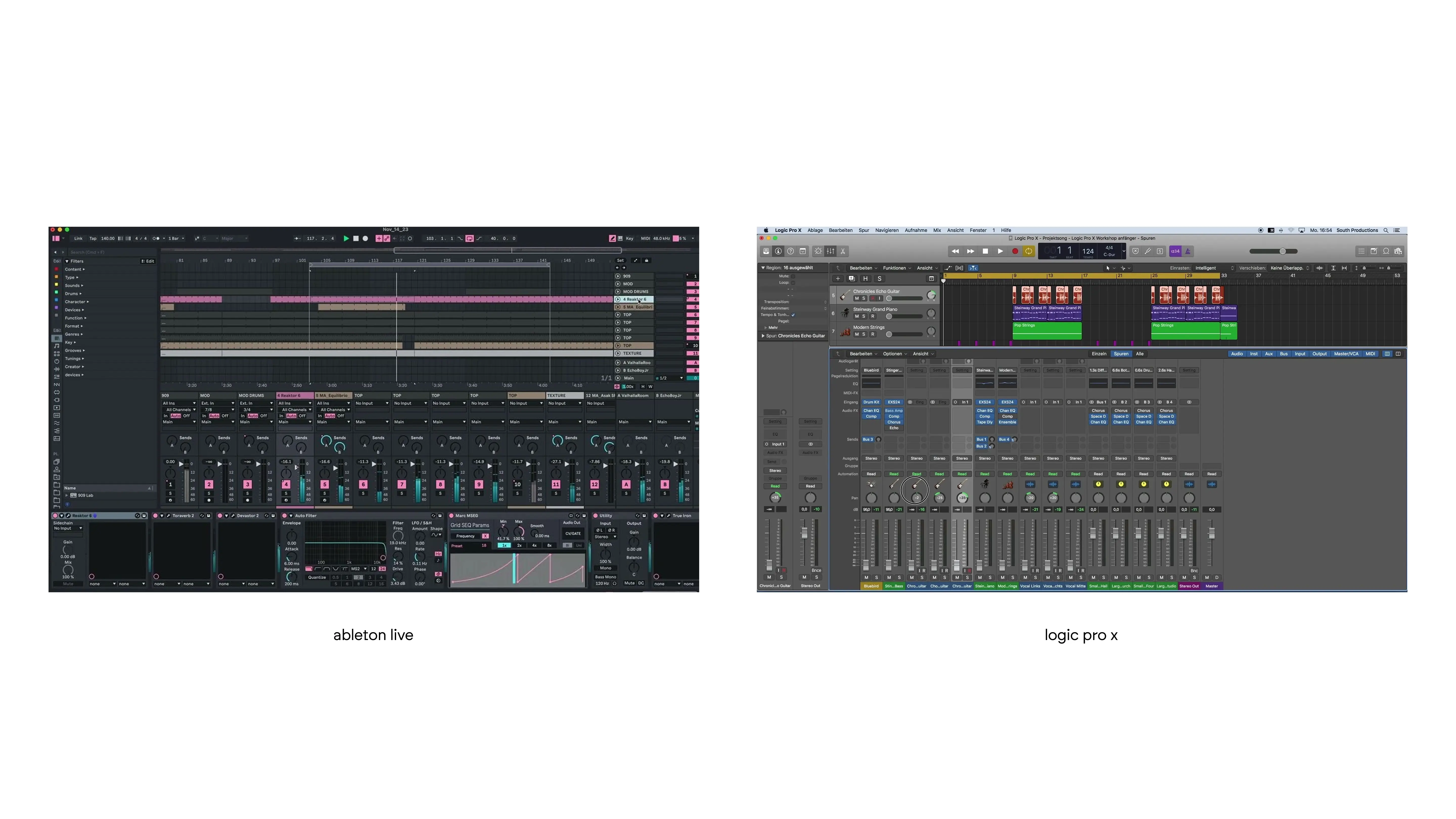 Screenshots of mixing interfaces in Ableton Live and Logic Pro X