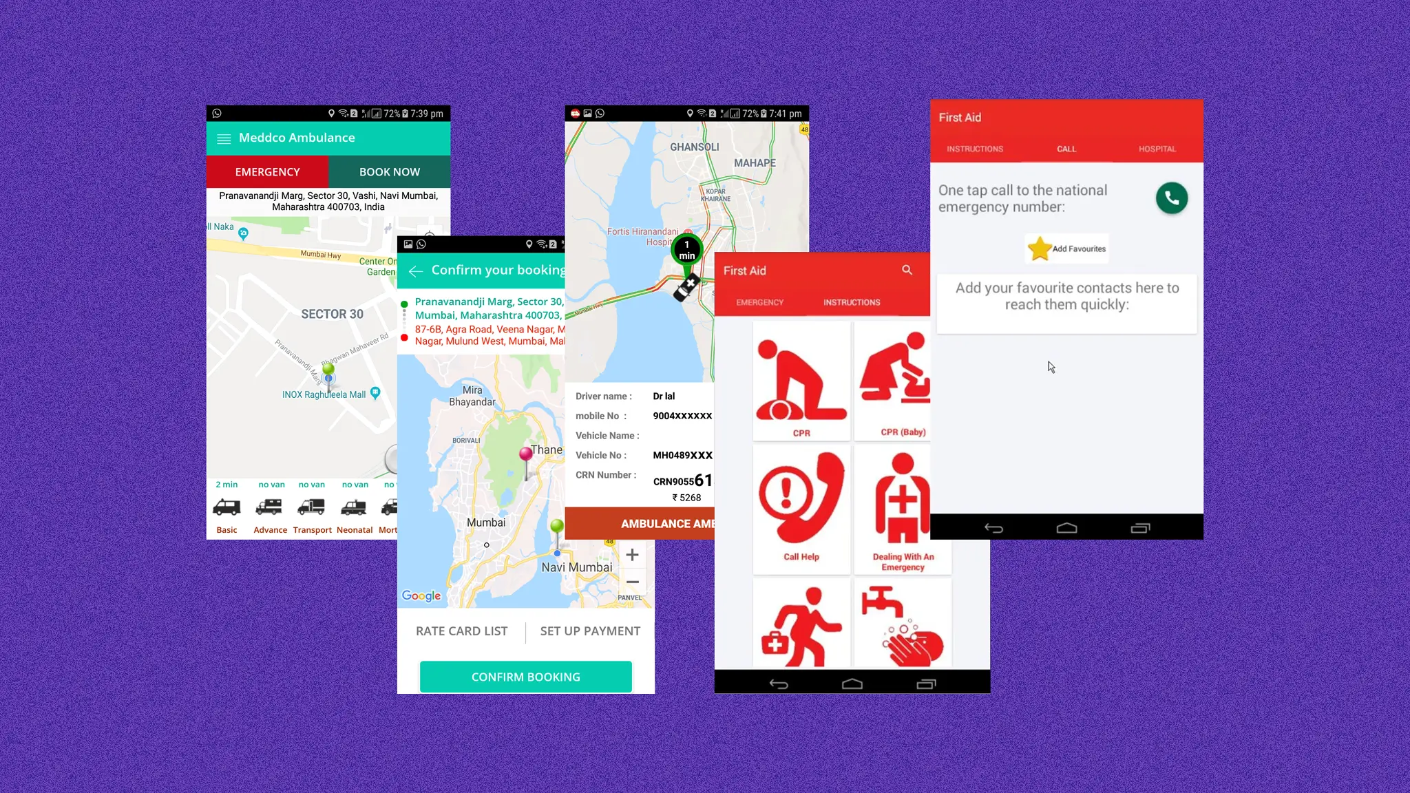 Screenshots of some of the ambulance apps in the market