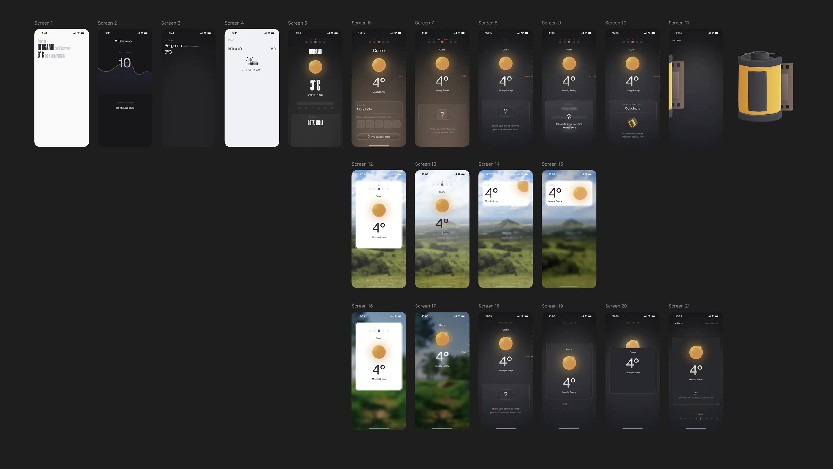 Screenshot of the iterations of weathermate app design