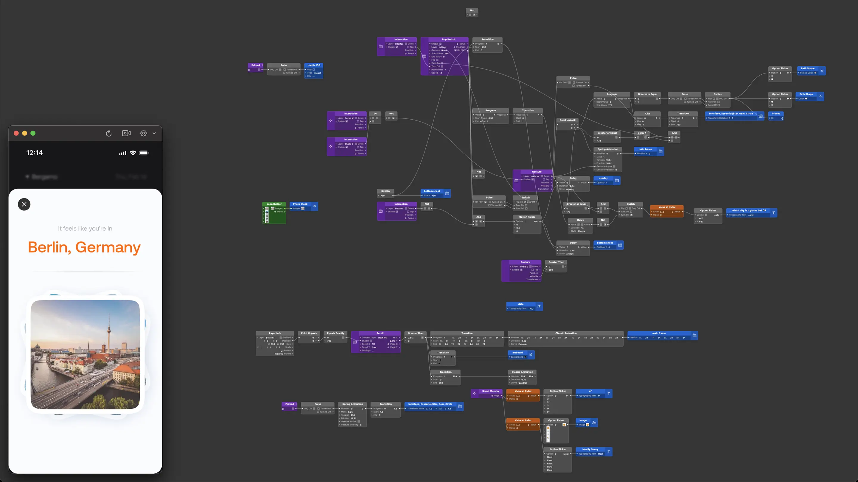 Screenshot of the prototype settings inside origami